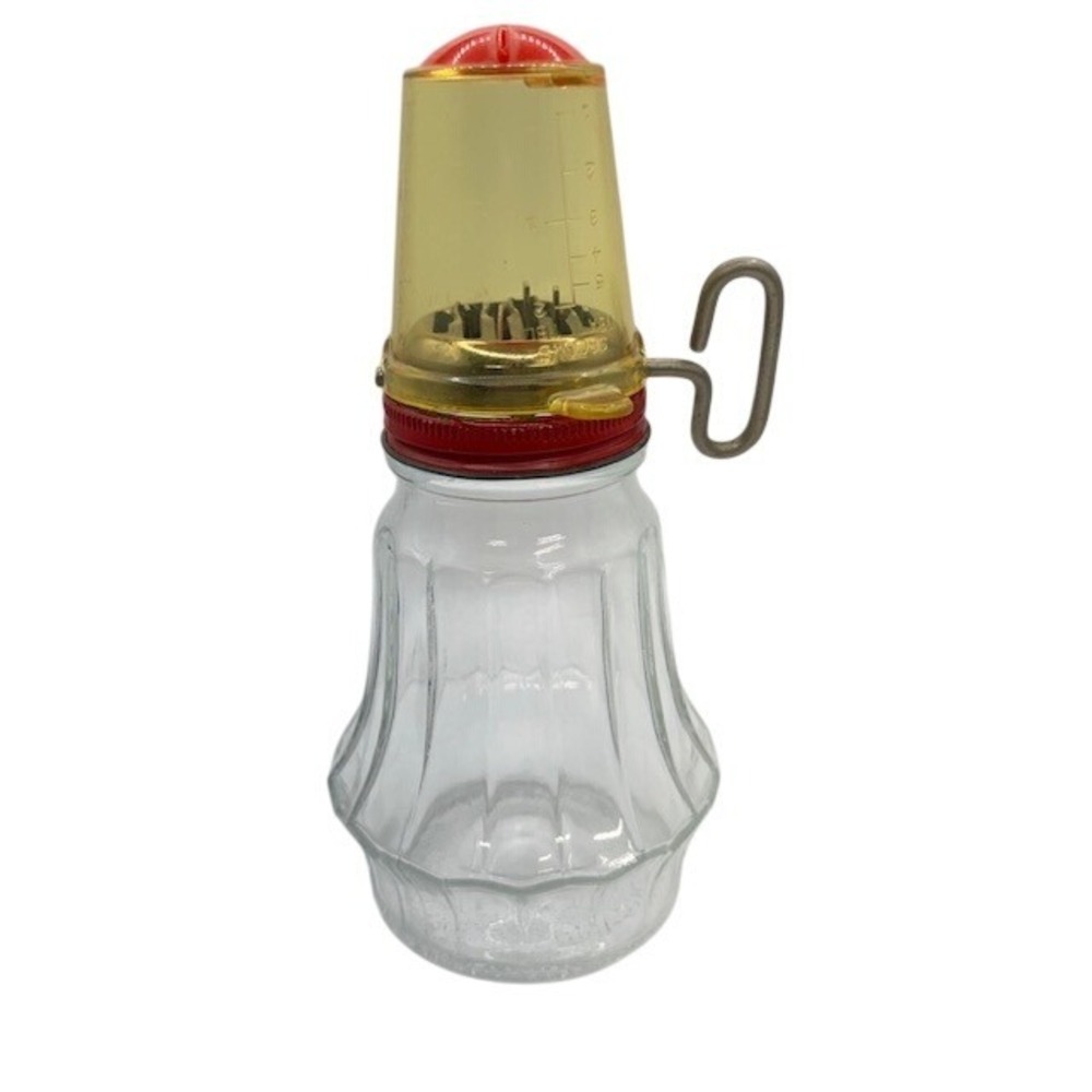 Vintage Federal Tool Corp Glass Nut Meat Chopper Chicago Red Yellow Kitchen Tool